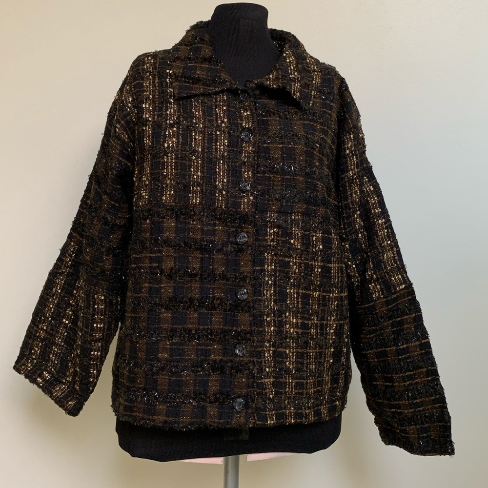 Silverstream Jacket Blazer-Black Beige Brown Plaid with Sparkles-Lined-Medium